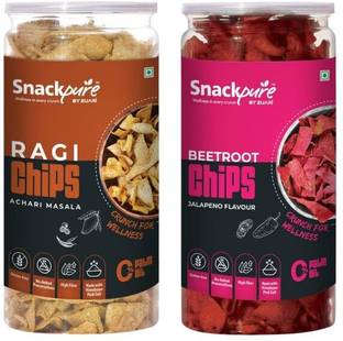 SNACKPURE BY ZUARI Ragi Chips Achari Flavor & Beetroot Chips Jalapeno Flavor Chips
