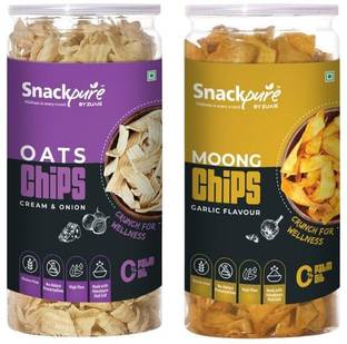 SNACKPURE BY ZUARI Moong Dal Chips Garlic Flavor & Oats Chips Cream & Onion Flavor Chips