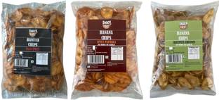 SNACK FIRST Raw Banana Chips Crispy Snack, Combo of 3, Spicy Paprika & Jeeravan Flavor Chips