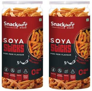 SNACKPURE BY ZUARI Peri Peri Flavour Soya Sticks Palm Oil Free Flavored Snack Chips Pack of 2 140g Chips