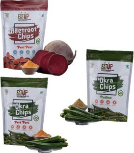 EATUP Peri Peri Beetroot, Pudina Okra & Peri Peri Okra Chips Pack of 3 (50g Each) Chips