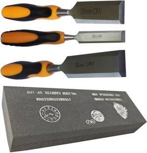 DUMDAAR Heavy duty Wood carving size 25mm 32mm & 38mm with Sharpener Stone Bevel Chisel Set