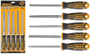 INGCO Steel File Set, 8“/200mm, T12 Steel, 5 Pcs Hand Metal Files Combination Chisel Set