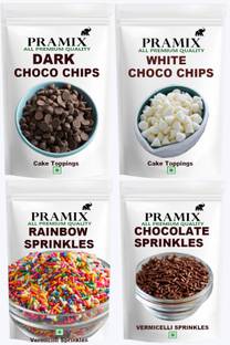 Pramix Premium Combo of Sprinkles, Dark Chocolate Chips and Milk Chocolate Chips 200 gm ( Eack Pack Wt. 50 gm) Choco Chips Solid