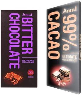 Amul Dark Chocolate: Assorted Pack Of 99%,75% CACAO & BITTER Bars