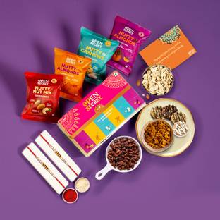 OPEN SECRET Rakhi Gift Box for Brother Dry Fruits, Chocolate Cookies,Card,Roli Chawal Bites