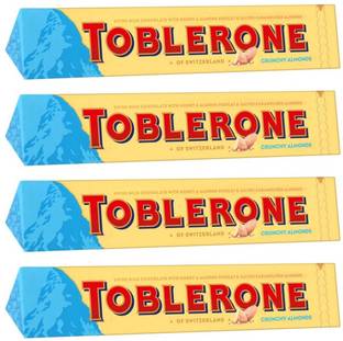 Toblerone CRUNCHY ALMOND (4 x 100 gm) CHOCOLATE WITH HONEY & SALTED CARAMELISED ALMONDS Bars