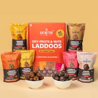 EAT BETTER CO Assorted Healthy Dry Fruit Chocolate Laddoo Box - 42 Laddoos in Six Flavours Bites