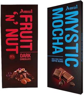 Amul Dark Chocolate Bar Fruit N Nut, & Mystic Mocha Chocolate Bars