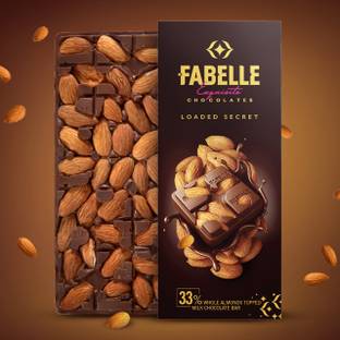 Fabelle Loaded Secret - Milk, 33% Whole Visible Almonds Chocolate Bars Bars