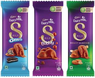 Cadbury Silk Oreo 60 g Silk Bubbly 50 g, Silk Roast Almond 58 g Bars