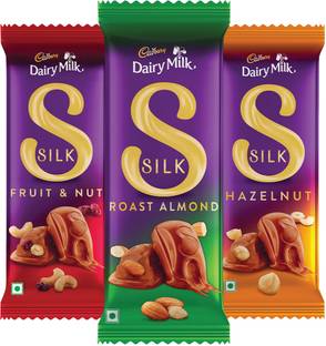 Cadbury Dairy Milk Silk (Roast Almond 134 g, Fruit & Nut 137 g, Hazelnut 134g) Chocolate Bars