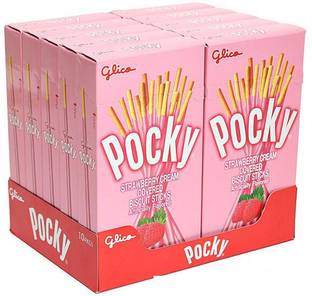 Pocky Strawberry Sticks With Crispy Biscuit Coverd With Strawberry Chocolate Creme Bars
