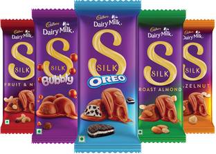 Cadbury Dairy Milk Silk Small Chocolates Combo, (Silk Oreo,Silk Bubbly,Silk Roast Almond,Silk Fruit & Nut,Silk Hazelnut) Bars