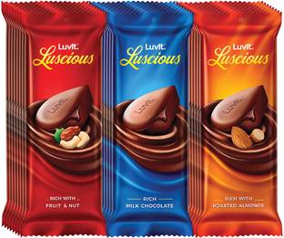 LuvIt Luscious Milk Chocolates Bar | Combo Pack of Milk, Fruit & Nut, Roasted Almond | Bars