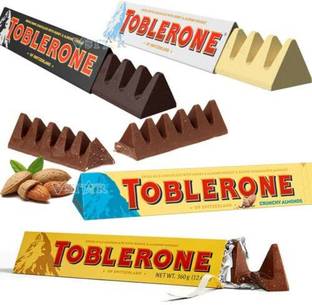 Toblerone Chocolates Variety Pack , 2, White, 1 Dark, 1 Crunchy Almond, 2 Milk Pack Of 6 Bars
