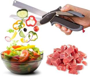 Red Champion Food Cutter Kitchen Scissors, Salad Chopper with Built-in Cutting Board Vegetable & Fruit Slicer