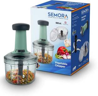 semora Hand Push 900 ML with 4 Stainless Steel Blades Multi Purpose (Pack of 1) Vegetable & Fruit Chopper