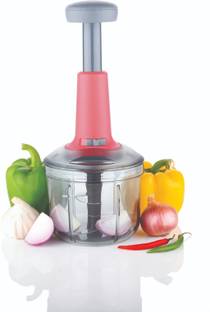 OFFYX Push Chopper Vegetable Chopper Onion Chopper 900 ML with 4 Stainless Steel Blade Vegetable & Fruit Chopper
