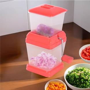Heart Home Plastic Onion, Chilly & Vegetable Cutter with Lid, Standard (Red, Pack of 1) Vegetable Chopper