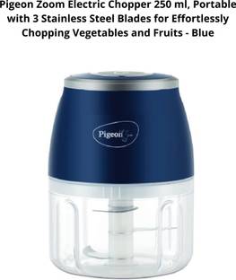 Pigeon Zoom 250 ml Portable, 3 Stainless Steel Blades (Blue) Vegetable Chopper
