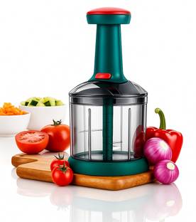 Excellent Food Chopper 1000ML,4 Blade Steel Hand-Press Vegetable Chopper Mixer Cutter Vegetable & Fruit Chopper