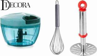 DDecora by AXN Combo Of 450 ML Vegetable Chopper, Stainless-Steel Whisk and Masher Vegetable & Fruit Chopper