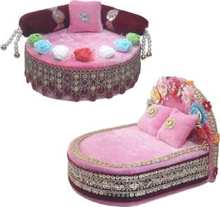 R D Handicraft R D Handicraft Combo Thakur ji Singhasan & bed , Laddu Gopal ji Usable 0 to 3 no Silk All Purpose Chowki
