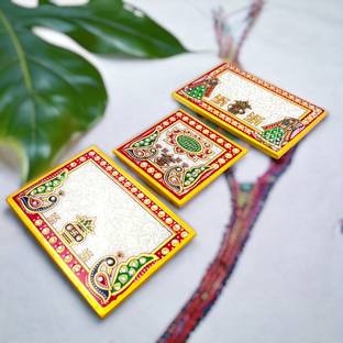 Earthjoy Floral Painted Designer Marble Chowki Marble Pooja Chowki