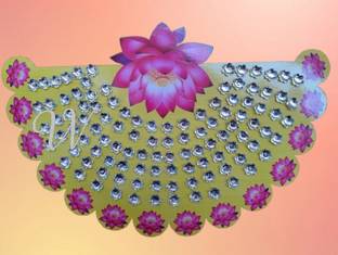 Vibrant MDF Astotram stand with 108 silver flowers Wooden Pooja Chowki