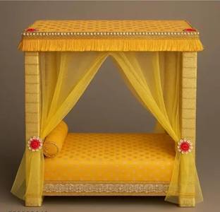 Kiyaan Yellow HMG-001 Wooden, Plywood All Purpose Chowki