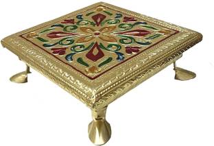 Zig Zag Minakari Pooja Chowki Wooden Pooja Chowki