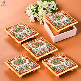 RUSHVILLE Marble Lotus Painting Chowki For All Purpose Marble All Purpose Chowki