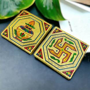 lookart Handicraft Meenakari Wooden Chowki,Puja Bajot 5/5 inch Wooden Pooja Chowki