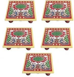 Fashion Art MARBLE PUJA CHOWKI WITH LOTUS PRINTED FOR ALL PURPOSE Marble All Purpose Chowki