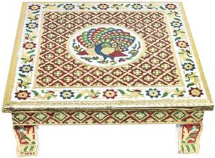 BALVEER ENTERPRISES GOLD MINAKARI STOOL 15L X 15W X 5H inch Wooden All Purpose Chowki