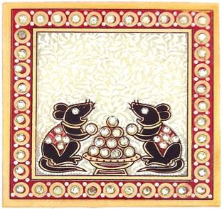 RUSHVILLE MARBLE Puja Chowki in Marble with MUSHAK Design 4 X 4 Marble All Purpose Chowki