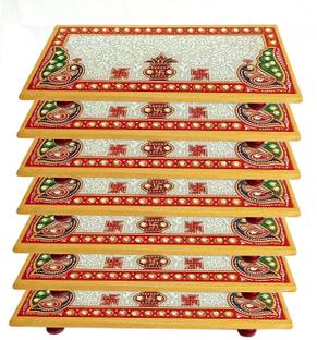 lookart Peacock With Kalash Design Marble pooja chowki (4*6) Marble Pooja Chowki