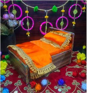 petaluma 4-5 No.Size Laddu Gopal ji, Thakur ji, Bed Comes With pillow, Beautiful mattress Wooden Pooja Chowki