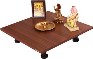 Madhuran Pooja Patra Chowki Big Wooden Color Classic Walnut Size17.7X17.7 Inch Small Stool Sitting God For Home Temple Mandir Stand Wooden Pooja Chowki