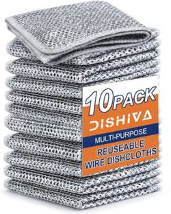 DISHIVA Pack of 10 Non-Scratch Wire Dish Wash Cloth Multipurpose Wire Dishwashing Rags Wet and Dry Nylon Cleaning Cloth