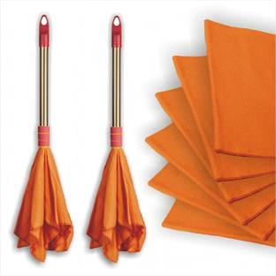 VIMAL Combo Set of Duster-Dust Mop with Handle - 2pc + Hi-Density Dusting Cloths - 6pc Wet and Dry Plastic Cleaning Cloth