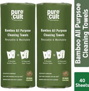 PureCult Bamboo All Purpose Cleaning Towel | Eco-Pack | Reusable & Washable | 20 sheets Dry Bamboo Cleaning Cloth