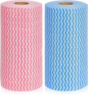KITCHENBIZ Non Woven Reusable Kitchen Towel Roll Pack of 2 Multipurpose Washable Tissue Wet and Dry Non-woven Cleaning Cloth
