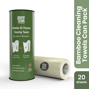 purecult Bamboo All Purpose Cleaning Towel Roll | Reusable & Washable | 20 Sheets |