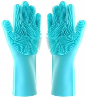 Density Collection Magic Silicone Scrubbing Gloves, Scrub Cleaning Gloves with Scrubber for Dishwashing and Pet Grooming, Latex Free (Multi Color, 1 Pair- (2Pcs)) Wet and Dry Glove Set