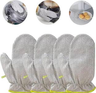 Sokmak SET OF 2 Pair Reusable Wire Dishwashing Hand Gloves,Waterproof and Skin-Friendly Scrub Sponge