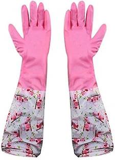 HOKiPO Reusable PVC Latex Kitchen Gloves, Long Elbow Length - For Summer, 1 Pair Wet and Dry Glove