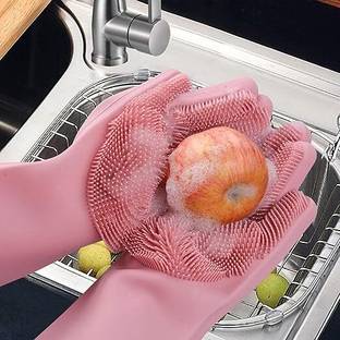 SVT Household svt Heavy Duty Reusable Silicone Hand Gloves for Dishwashing Utensil Cleaning Wet and Dry Disposable Glove