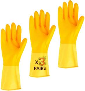 F8WARES Washable Reusable Latex Rubber Dishwashing Gloves / Kitchen Gardening Cleaning Hand Gloves For Men Women 12 Inches Long Wet and Dry Glove Set